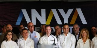 Coalition members closed ranks around candidate Anaya, center.