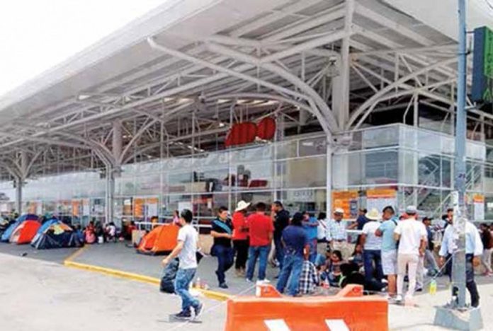 Teachers had set up camp at the ADO bus terminal in Oaxaca city.
