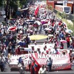 Protesting teachers march in Mexico City.