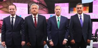 Candidates Anaya, López Obrador, Meade and Rodríguez at last night's debate.