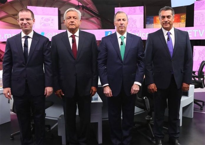 Candidates Anaya, López Obrador, Meade and Rodríguez at last night's debate.
