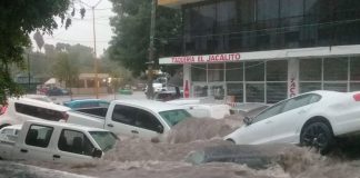 Floodwaters yesterday in Aguascalientes.