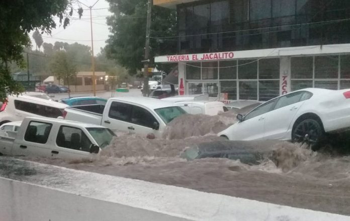 Floodwaters yesterday in Aguascalientes.