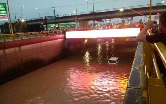 Flooded street in Aguascalientes late yesterday.