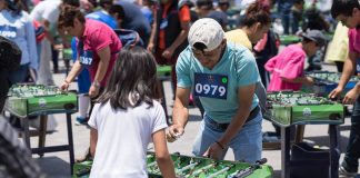Foosball players in Mexico City on Sunday.