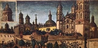 The sanctuary of San Francisco in San Luis Potosí, as sketched by B. Jay Antrim in 1849.