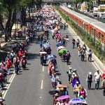 Teachers march in Mexico City this morning.