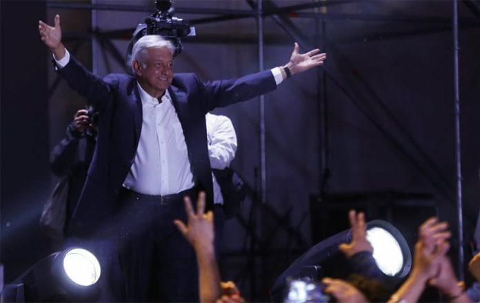 AMLO last night in the zócalo, with an adoring crowd.