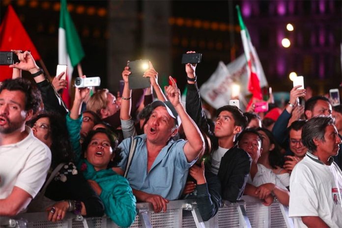 Crowds began gathering in downtown Mexico City earlier tonight to celebrate AMLO's win.