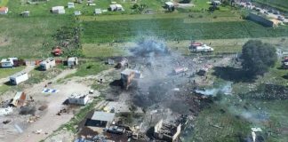 Scene of this morning's explosions in Tultepec.