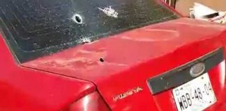 One of 11 vehicles damaged by gunfire in Guaymas.