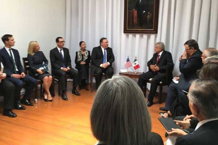 Today's meeting between López Obrador and US officials at the president-elect's campaign headquarters.