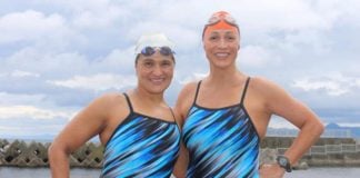 Swimmers Toledano, left, and Hawley.