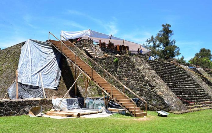 Archaeological work under way at the pyramid in Morelos.