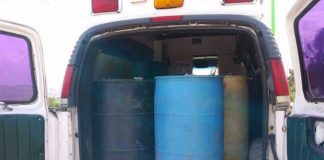 No paramedics in this ambulance, just drums of fuel.