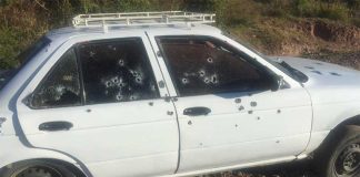 The vehicle that was ambushed yesterday in Oaxaca.