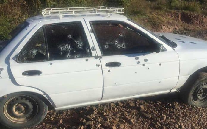 The vehicle that was ambushed yesterday in Oaxaca.