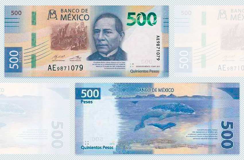 Benito Juárez, gray whale grace new 500-peso banknote