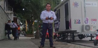 A police officer with one of Oaxaca's new drones.