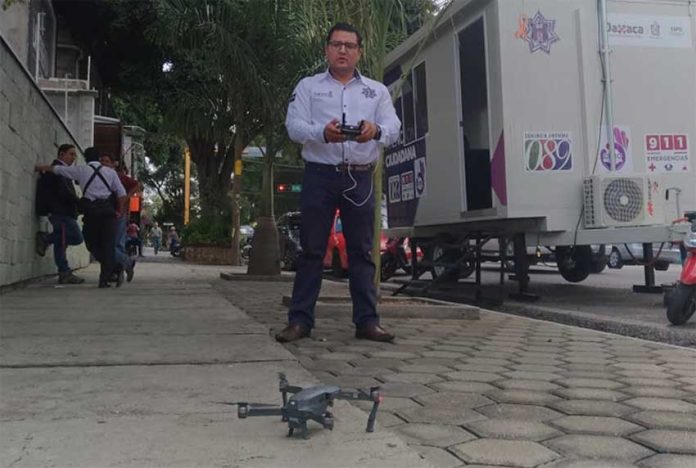 A police officer with one of Oaxaca's new drones.