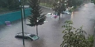 Submerged vehicles in Mexico City yesterday.
