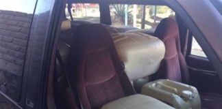 Containers of gasoline were found inside vehicle driven by Pemex employee.