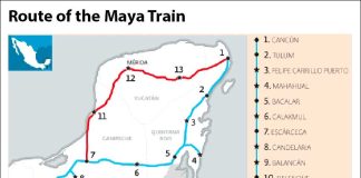 In blue is the first route that was announced. Red indicates the addition made this week