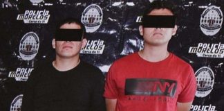 Drug lord's son, right, and an accomplice after their arrest in Morelos.