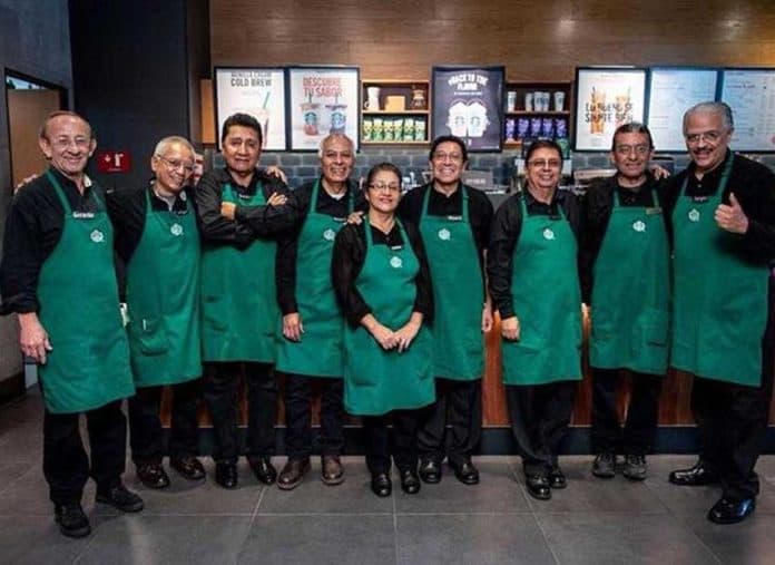 Seniors at Starbucks: employees are over 60 at Mexico City cafe.