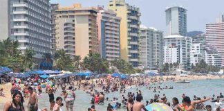 A busy beach in Mexico.