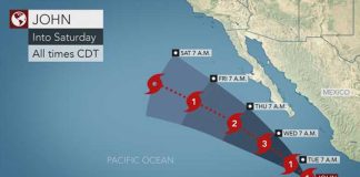 Hurricane John's forecast path.
