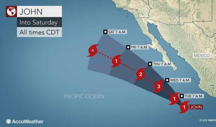 Hurricane John's forecast path.