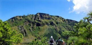 First glimpse of the crater wall after a one-hour hike.