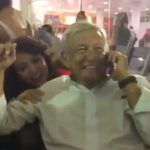 AMLO relaxes in the airport in Ciudad Obregón on Saturday.