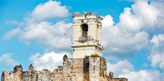 The Puebla monastery that was damaged in the earthquake one year ago.