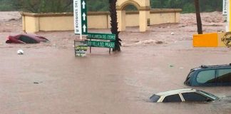 Flooded streets yesterday in Sinaloa.
