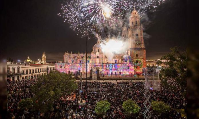 Saturday's 'grito' of independence in Morelia, Michoacán.