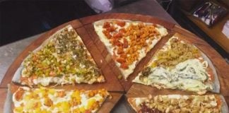 Only in Mexico: blue-corn pizza with traditional Mexican toppings.