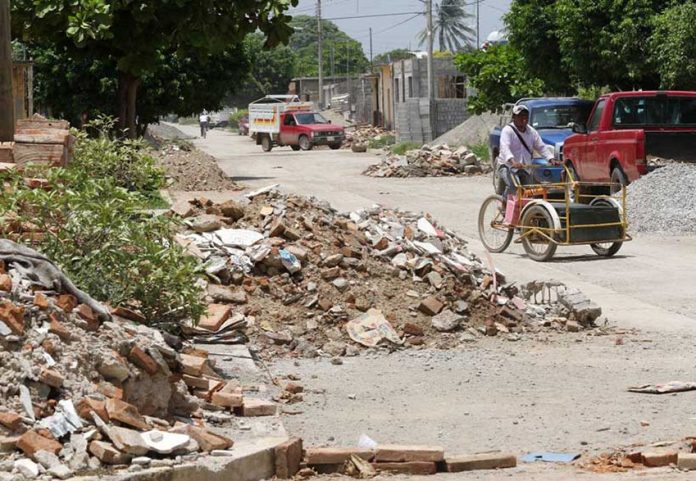 There is still earthquake rubble in the streets of Juchitán, Oaxaca.