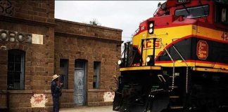 A locomotive at the Real de Catorce station.