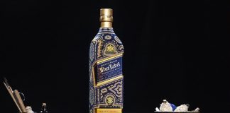 One of the limited-edition bottles and materials used to produce the design.