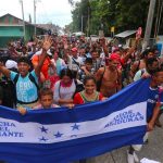 Here they come: the first Honduran migrants crossed into Mexico this morning.