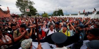 The caravan of migrants from Honduras, en route to the US via Mexico.
