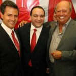 Partners in corruption? A file photo of President Peña Nieto, ex-Quintana Roo governor Roberto Borge and union boss Romero.