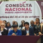 Spokesman for the new government, Jesús Ramírez, speaks at a press conference attended by members of the airport consultation advisory council.