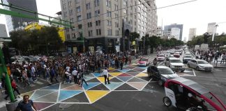 The city's colorful new crosswalk.
