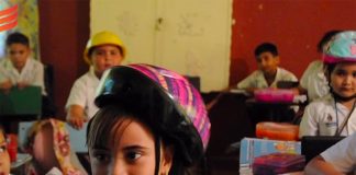 Students with their hard hats.