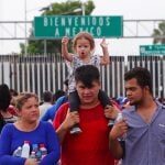 Migrants at the Guatemala border this morning.