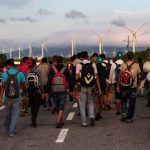 Migrants marching to Juchitán yesterday.