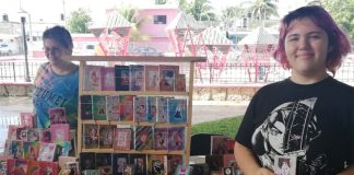 Victoria Curiel and her sargassum-paper notebooks.